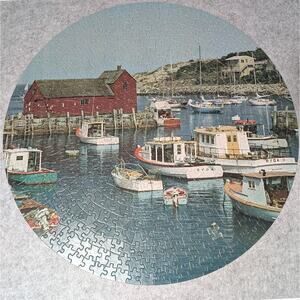 VTG Quiet Harbor 650 pcs Round Guild Jigsaw Puzzle 23" Diameter Whitman Complete